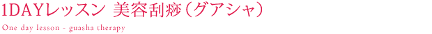 1ＤＡＹレッスン美容刮痧（グアシャ）、刮痧は中国伝統医術のひとつです。天然素材のヘラ（玉石や水牛の角など）で、経絡、経穴（つぼ）を擦る方法で刺激することにより、体内に滞った老廃物を排出し、人の持つ免疫力や自然治癒力を高める自然療法です。エヌ・アイ・シー